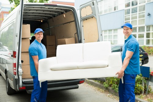 House movers working in a West Ealing residential street