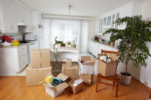 Packed boxes and household items prepared for removals van transport