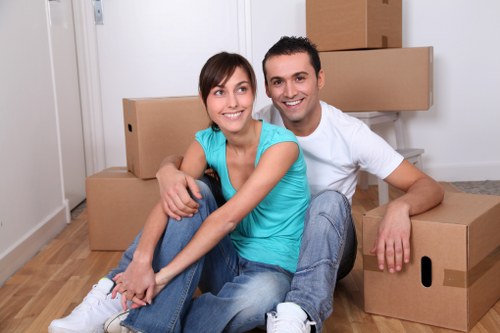 Packed boxes and household items ready for a removal van in West Ealing