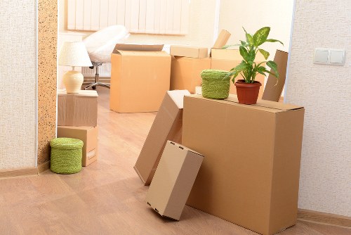 Boxes and furniture loaded for a home relocation